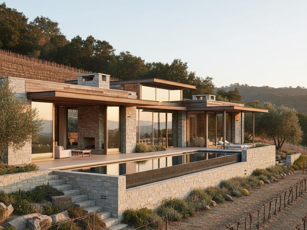 Modern custom estate in Sonoma wine country with contemporary architecture